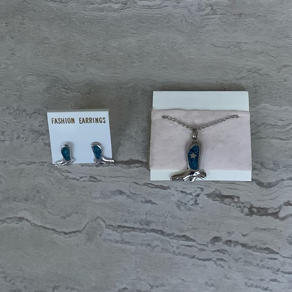 new Vintage Cowboy boots & spurs pendant necklace & earrings set